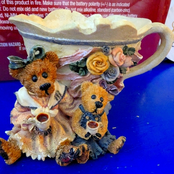 Boyds Bears Ms Bruin & Bailey…Tea Time #27751  Teddy Bear/ Floral Votive Cup - Picture 1 of 7